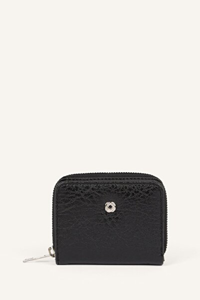 DeFacto Women's Faux Leather Metallic Logo Zipper Wallet I5819Axns