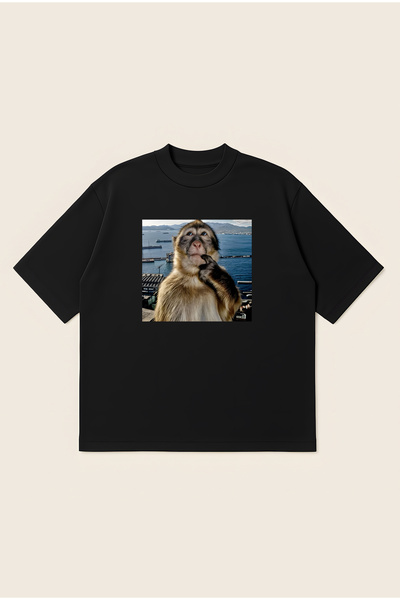 Moon Dancer Thinking Monkey Printed Oversize Boxy Cut Unisex 100% Cotton Tshi...