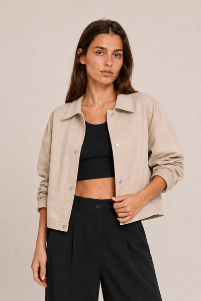 Maison Rae Kadın Taş Oversize, Polo Yaka, Çıtçıtlı, Pamuklu Gabardin, Kısa Me...