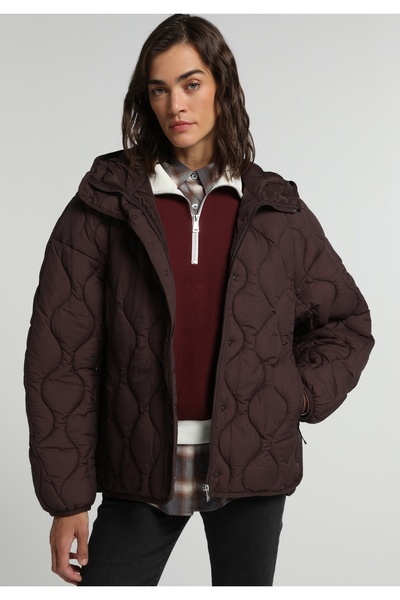 Colin's Regular Fit Hooded Zippered Lined Water Resistant Women's Brown Coat