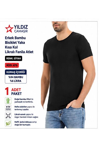Yıldız Çamaşır Men's Bamboo Crew Neck Short Sleeve Lycra Undershirt (475-476-...