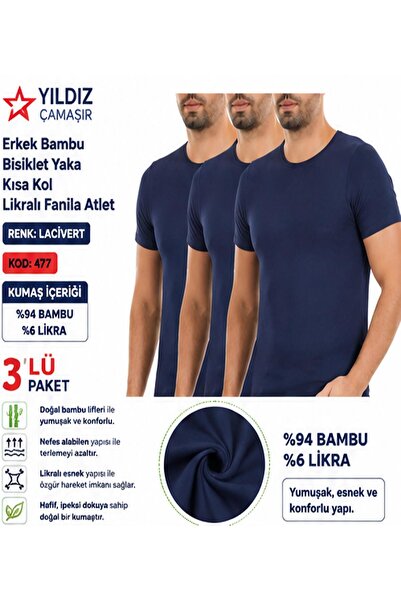 Yıldız Çamaşır Men's Bamboo Crew Neck Short Sleeve Lycra Undershirt (475-476-...