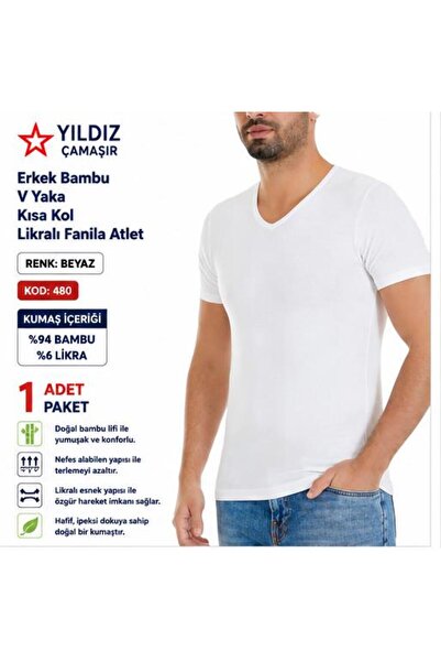 Yıldız Çamaşır Men's Bamboo V-Neck Short Sleeve Lycra Undershirt (480-481-482...