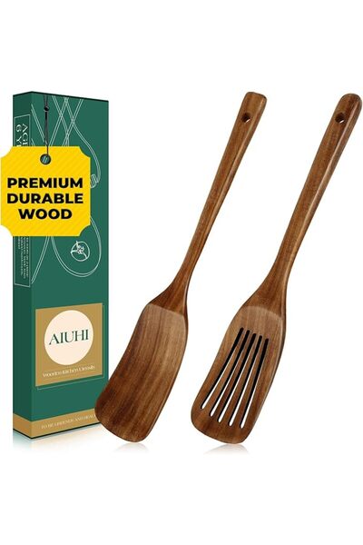 GENERAL AIUHI Teak Wood Spatula Set, Long Handle Wooden Spatula for Cooking, ...