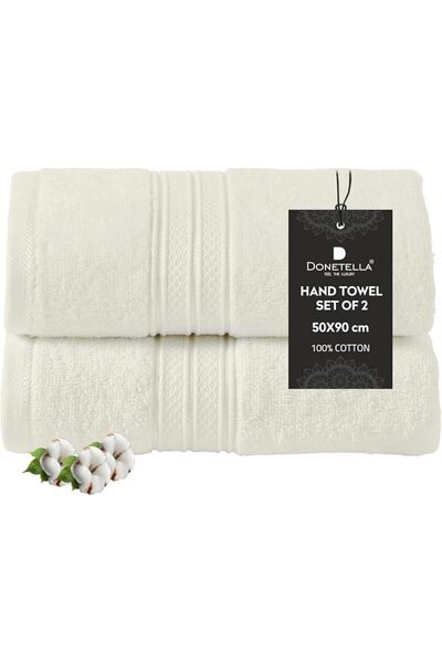 GENERAL Donnetila Cotton Hand Towel, White, 50X90 Cm, 2 Pieces, Super Absorbe...