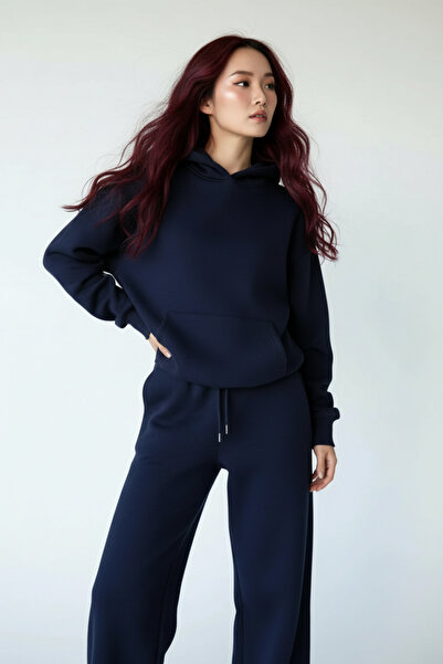 Runades Women's Three-Thread Ribbed Tracksuit Set – Oversized Hooded Sweatshi...