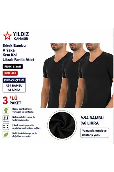 Yıldız Çamaşır Men's Bamboo V-Neck Short Sleeve Lycra Undershirt (480-481-482...