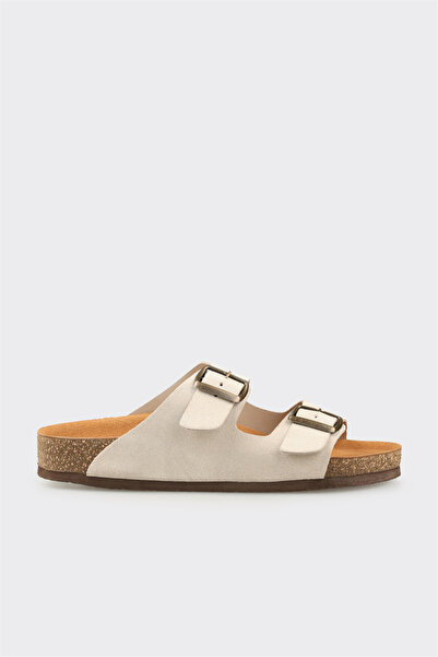Elle Shoes Bej Deri Erkek Terlik