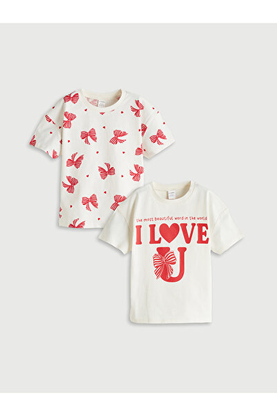 LC Waikiki Trendlucky Girl's T-Shirt with Ribbon Detail and Difference in Col...