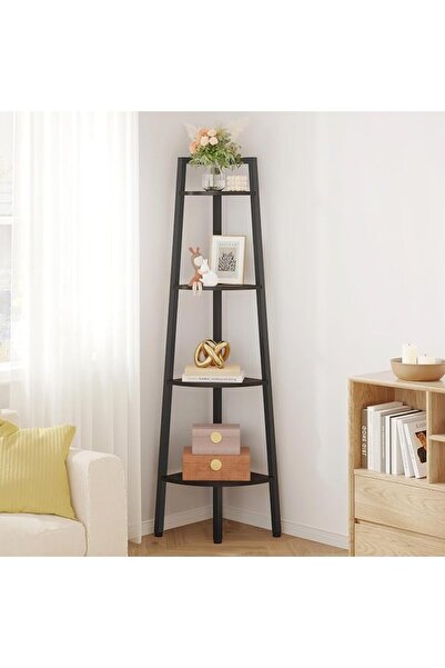 GENERAL Hocuten 5-Tier Rustic Ladder Bookshelf Corner Shelf, Metal Frame Indu...