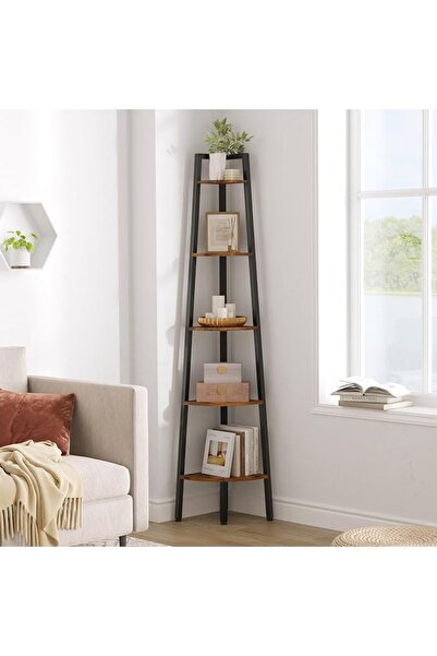 GENERAL Hocuten 5-Tier Rustic Ladder Bookshelf Corner Shelf, Metal Frame Indu...