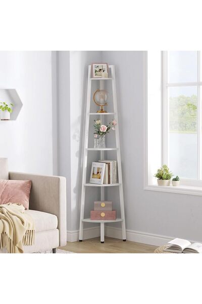 GENERAL Hocuten 5-Tier Rustic Ladder Bookshelf Corner Shelf, Metal Frame Indu...