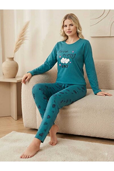 Er-Se Tasarım Blue retro patterned pajama set, top and bottom pajama set