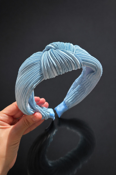 ByMerve Bym Ice Blue Pleated Knotted Soft Women's Hair Crown Daily Sports Acc...