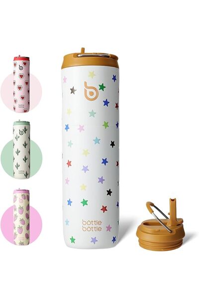 BottleWorld Vacuum Insulated Water Bottle with Lid, Straw, and Handle for Spo...