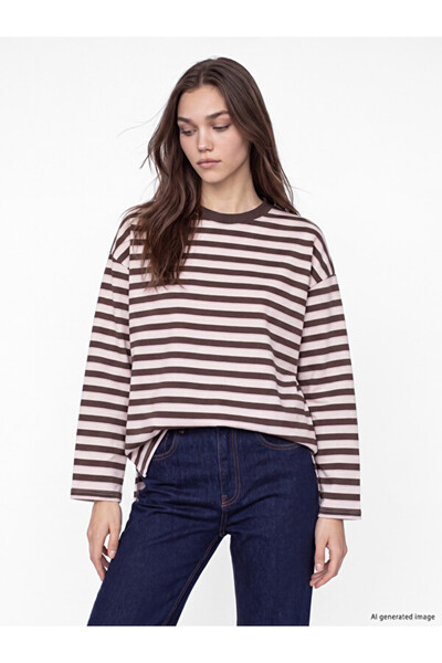 LC Waikiki Striped Loose Fit Women's Sweatshirt Tunic for Style Enthusiasts f...