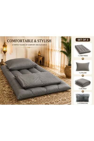 Generic Afras 3-Piece Grey Floor Mattress Set with Pillow, Blanket & Storage ...