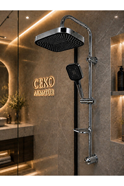 CEKO ARMATÜR Premium Lüks Siyah Krom Robot Duş Seti – Kare Tepe Duş Başlıklı ...