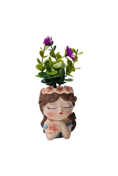 Maple Leaf Home Girl-Shaped Cement Planter with Plant