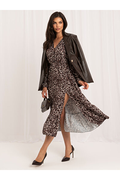 Italy Moda Γυναικείο Μάξι Φόρεμα, Animal Print, ITALY MODA, Καλοκαιρινό Μπεζ