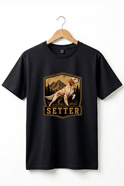 The Baski Hunting Hunting Setter Hunter Dog Printed 100% Cotton Crew Neck Bas...