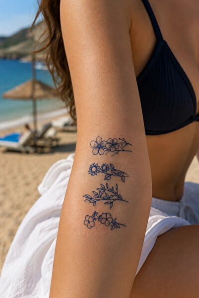 Çiçek Sonradan Kararan Yarı Kalıcı Geçici Dövme Tattoo