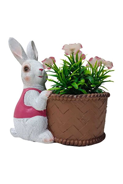 Maple Leaf Home Rabbit Cement Planter with Flowers
