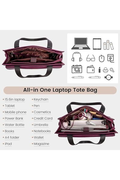 GENERAL 15.6 Inch Laptop Bag Professional Women Leather Waterproof Large Capacity Laptop Handbag
