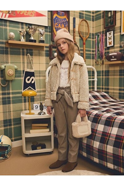 PARK BEBE Girl's 3-Piece Set with Tan Jacket and Leather Pants T-Shirt / Badi