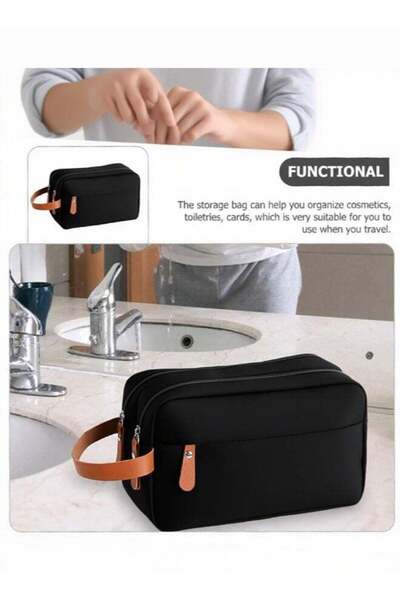 BLOOMING TIME Business Trip Travel Toiletry Bag, Double-Layer Large-Capacity Cosmetic Bag, Solid Color Oxford Cloth Storage Pouch, Portable Handbag