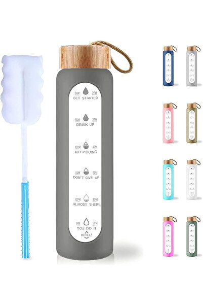 GENERAL Borosilicate Glass Water Bottle with Time Markings - Bpa Free Motivat...