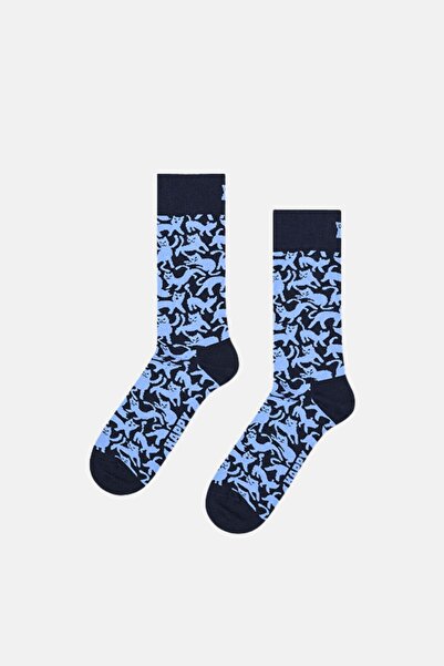 Happy Socks - Navy Blue Cat Patterned Cotton Socks