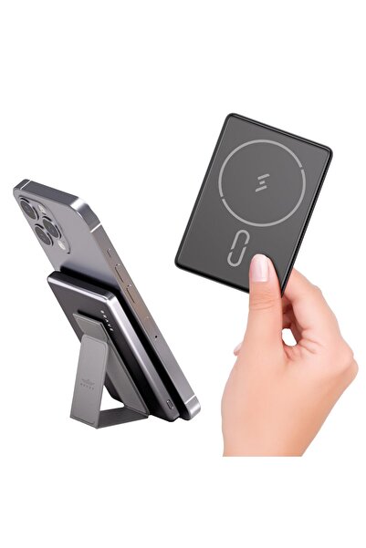 Brave Ultra Slim 5000mAh Magnetic Wireless Power Bank 15W With Stand - Grey