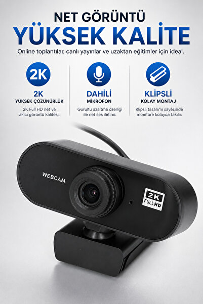 Coverzone WebCam 2K Konferans Kamerası, Otomatik Odaklama, Dahili Gürültü Aza...