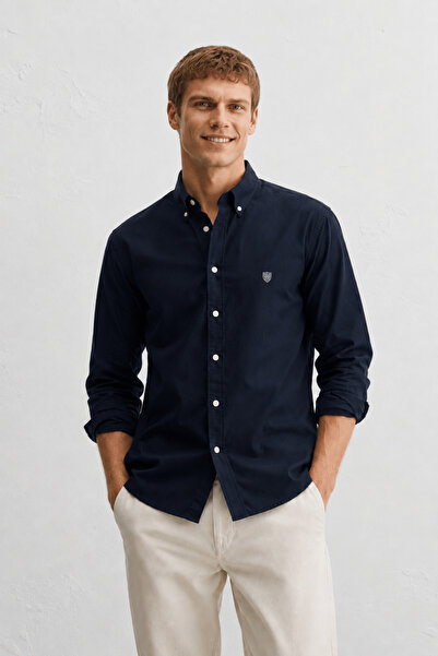 UCLA Tyson Navy Blue Embroidered 100% Cotton Poplin Standard Fit Men's Shirt