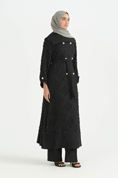 Nihan Double-Breasted Shiny Abaya - Black