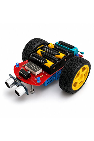 KUENS Lehimli Ultrasonik Sensörlü Engelden Kaçan Robot Eğitim Kiti-MAVİ MOTOR...