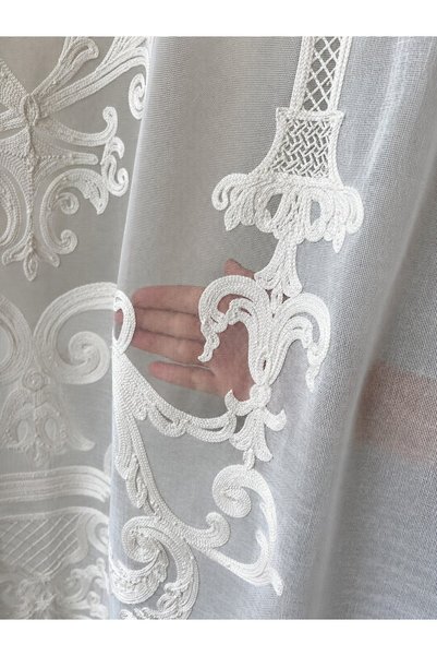 CASA NATURALE Versay Linen Look Panel Curtain with Ecru Embroidery (Measurements Width X Length)