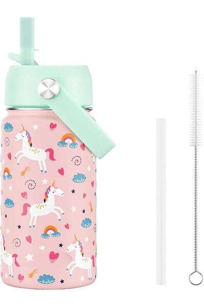 GENERAL Stainless Steel Kids Water Bottle with Straw & Brush, 12oz, Bpa Free,