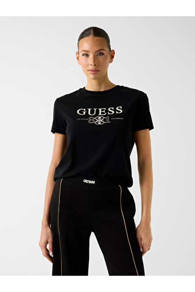Guess Steffi Crew Neck Short Sleeve Women's Black T-Shirt V6Ri13Kd772-Jblk