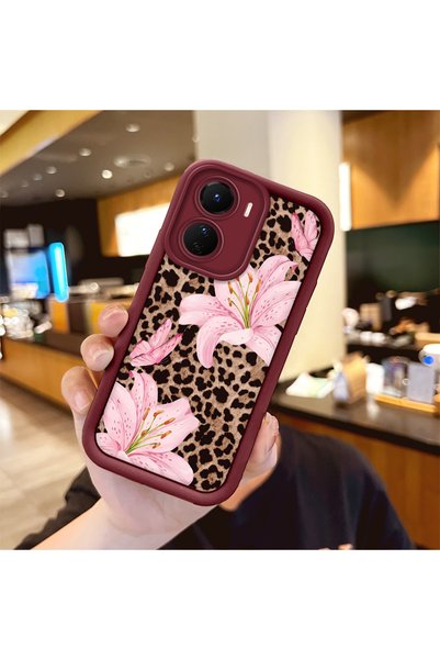 Hontinga Vivo Y16 Compatible Case Camera Protector Flower Case Burgundy Lover...