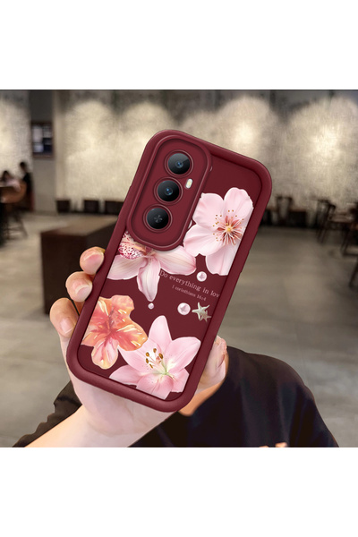Hontinga حافظة حماية للكاميرا متوافقة مع Realme C65 4G، حافظة زهرية باللون ال...