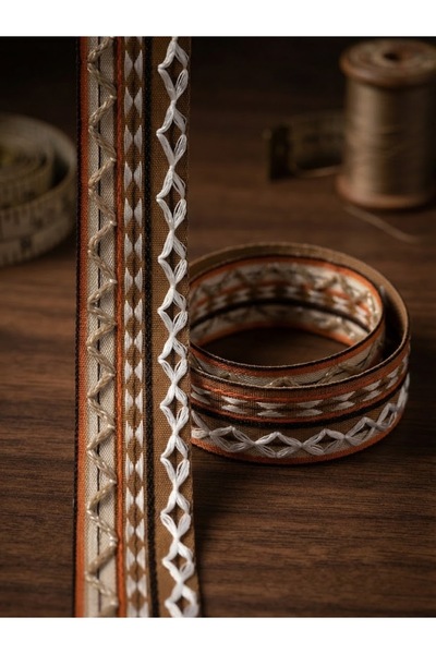 satab Fransız Etnik Desenli Jakar Kurdele / Özel Gün Süsleme Şeridi 30mm -25M...