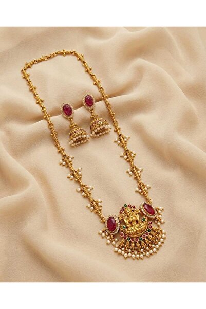 Generic Lakshmi Pearl Drop Long Necklace Set