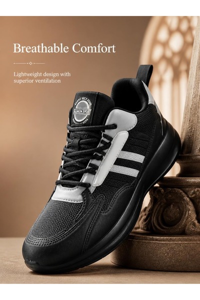 Generic Brand Men 3‑Stripes Mesh Lace‑Up Sneakers, Platform Cushioned Lightwe...
