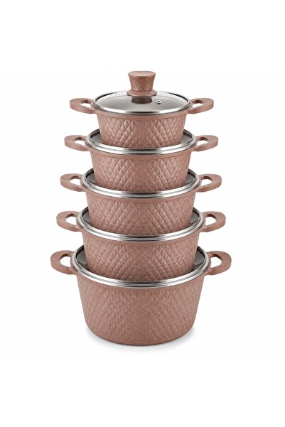 Gearne Granite 10 Piece Cookware Set Glass Lid - Beige Granite