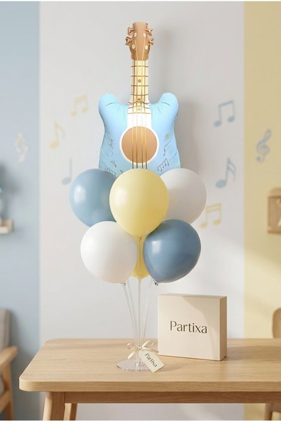 Partixa Retro Matte Blue Guitar Balloon Stand Set |   Transparent 7-Piece Sta...