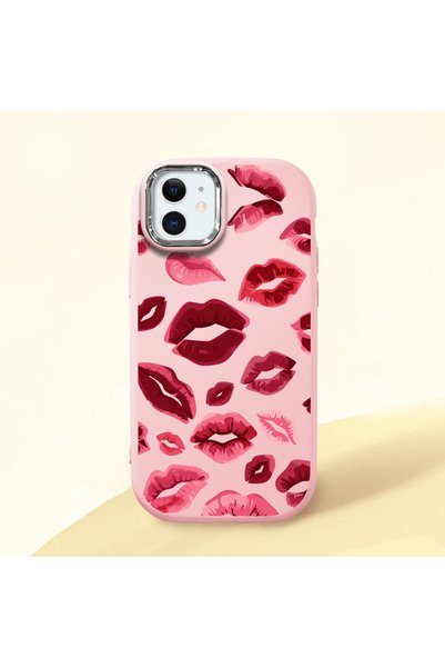 Hontinga iPhone 12 Mini Compatible Case Camera Protector Pink Kiss Patterned ...