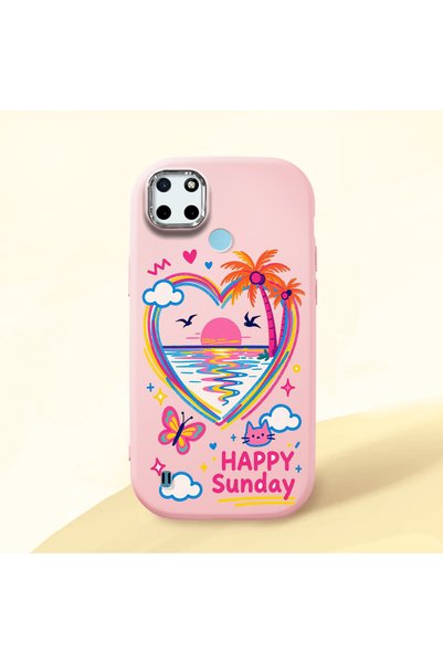 Hontinga Realme C25Y Compatible Case Camera Protector Pink Heart Pattern Sili...