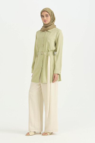 Nihan Comfortable Fit Rayon Trousers Tunic Set - Green